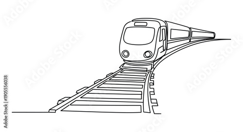 A minimalist line drawing depicts a modern train traveling on a curved track a striking silhouette high quality professional detailed elegant stylish