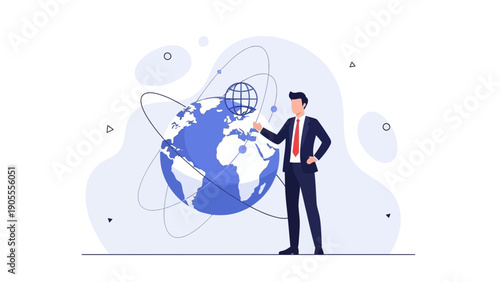 Businessman interacting with global network illustration