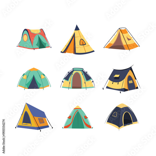 set of Camp tent  hand drawing illustration on white background