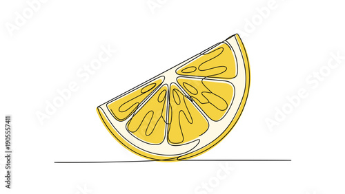 Fresh and juicy lemon slice illustrated in a bright and vibrant continuous line drawing style on a clean background.