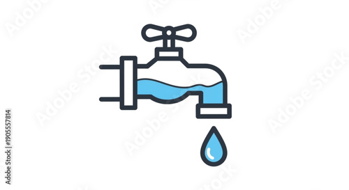 Leaking Faucet with Water Drop Isolated on White Background