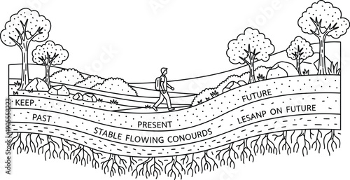 Man walking on a path representing the journey through past present and future