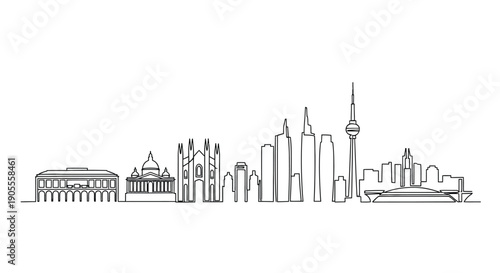 A minimalist linear skyline illustration depicts a city s architecture in a stark black silhouette high quality professional detailed modern elegant stylish clean