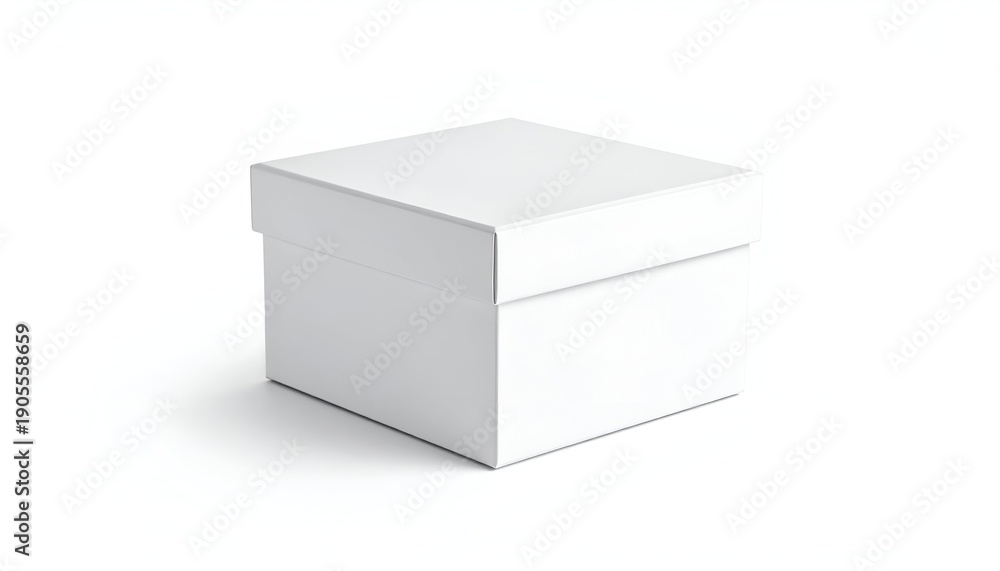 Naklejka premium Simple square white box with a lid, casting a subtle shadow on a plain white background