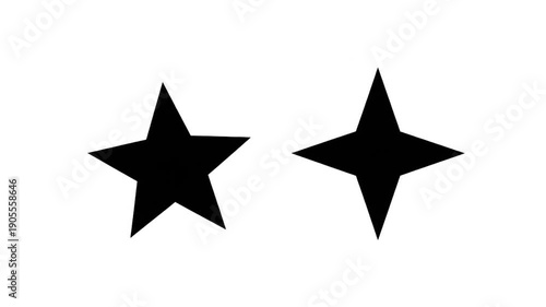 Two black, geometric stars against a white background; minimalist and graphic