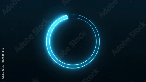 A futuristic blue circular loading animation against a dark cosmic background