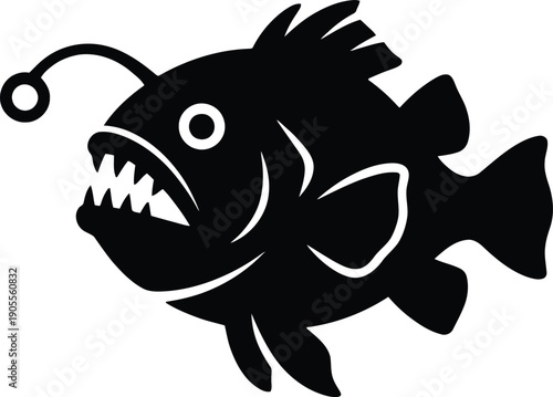 Anglerfish Silhouette Icon � Deep Sea Predatory Fish Vector for Marine Monster Branding