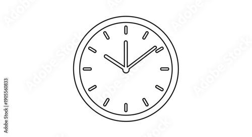 Minimalist Black and White Outline Drawing of a Classic Analog Clock Face Icon Representing Time