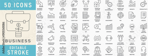 Business icon collection. Editable stroke. Vector illustration.