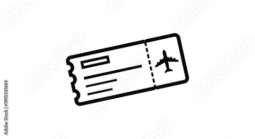 Simple boarding pass icon with airplane black outline minimalist style silhouette