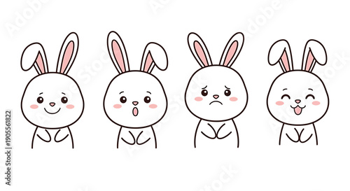 cartoon bunny facial expressions set.