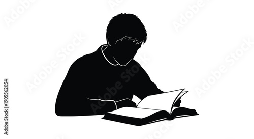 A person reading an open book captured in a striking black silhouette