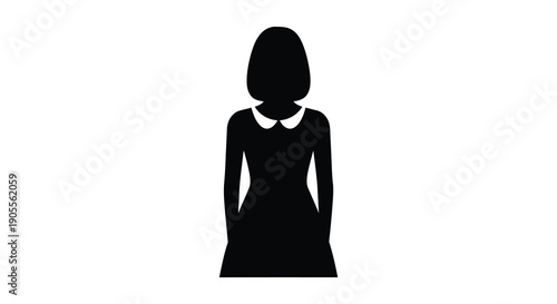 Simple black silhouette of a woman wearing a dress and collar silhouette