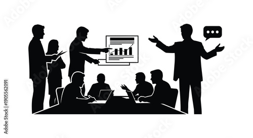 Business meeting with presentation and discussion a striking silhouette high quality
