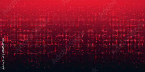 Abstract red background with dots and futuristic digital tech pattern featuring bright light motion lines and a dark mosaic texture style for a creative computer wallpaper art backdrop