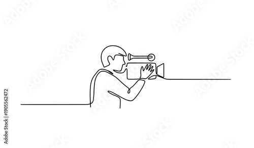 Camera operator continuous line minimalist videography vector illustration