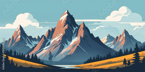 Majestic sun rays over snow capped peaks and a serene lake within the high Himalayas of Nepal create a breathtaking winter nature landscape view of the Alps