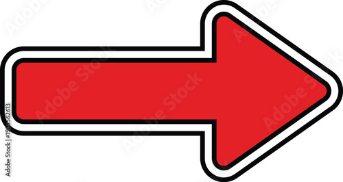 Bold red arrow with double black outline pointing to the right double border