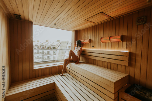 Relaxation in a wooden saun...