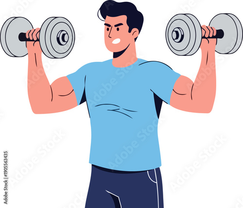 A man lifting dumbbells in a fitness illustration from a frontal viewpoint