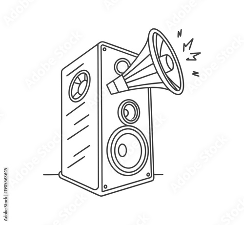 A 3d vector illustration of a metal megaphone icon isolated on white, used as a loud speaker or bullhorn equipment to announce a public business message and sound a communication shout