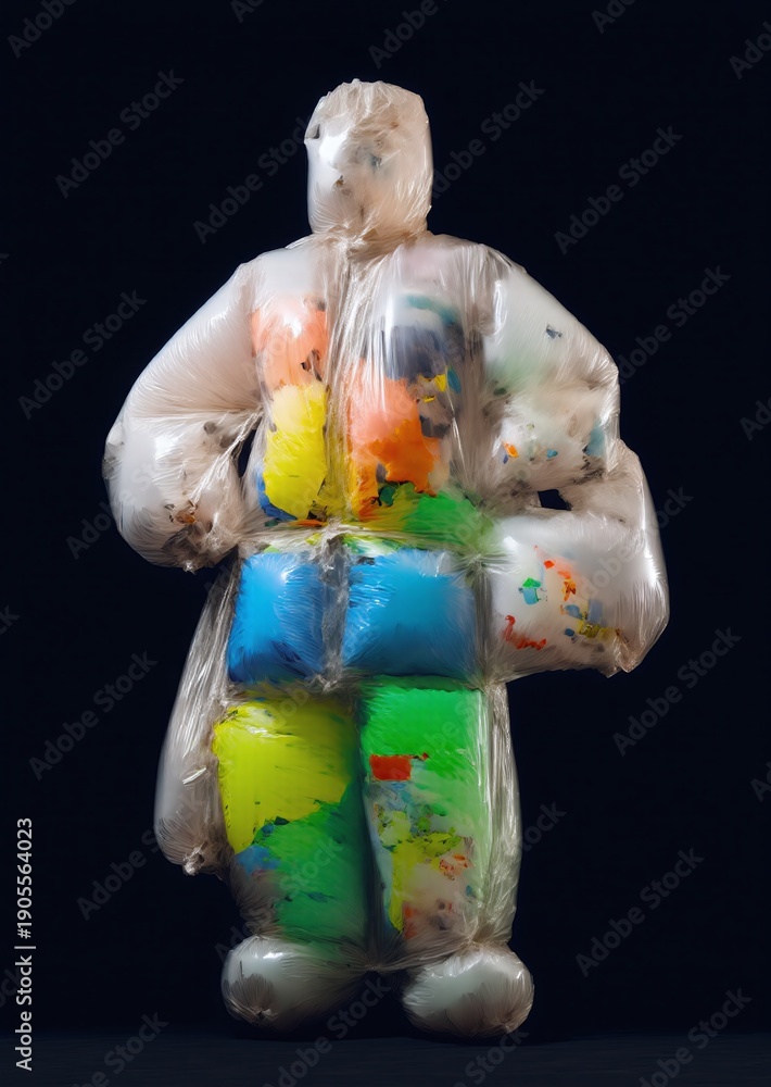 Obraz premium Plastic bag figurine with colorful trash puffs