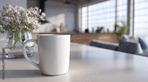 Wallpaper Mural Cozy domestic scene featuring a white mug, flowers, and blurred background Torontodigital.ca