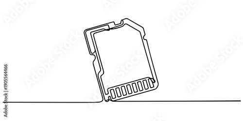 Micro sd card with gold contacts isolated on transparent background continuous one line drawing, Memory sd card icon. Flash disk storage symbol. Media, photos, gigabytes, megabytes, A simple and bold