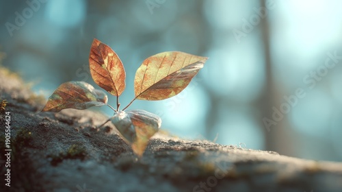 Wallpaper Mural Close-up of small plant growing on a forest floor with sunlight filtering through trees Torontodigital.ca