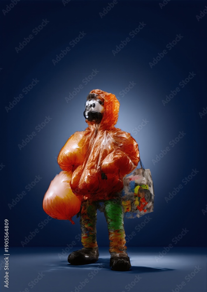 Obraz premium Plastic bag figurine with colorful trash puffs