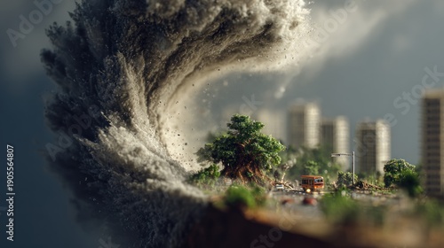 Wallpaper Mural Miniature World Facing Approaching Storm Cloud with Buildings and Landscape Torontodigital.ca