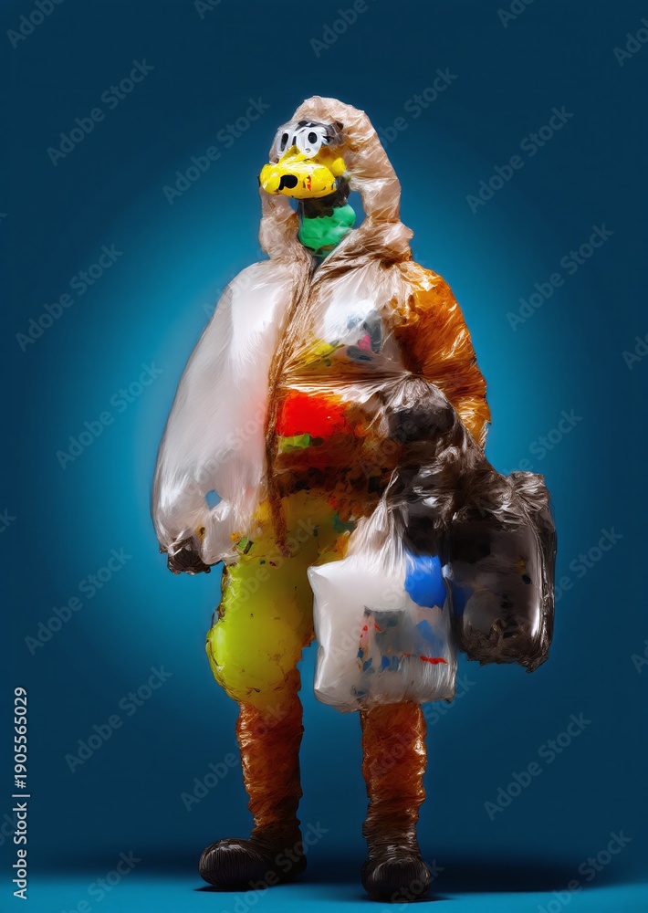 Obraz premium Plastic bag figurine with colorful trash puffs