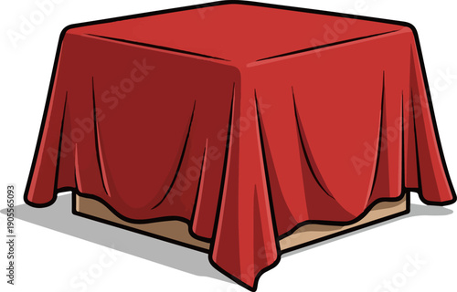 Create a realistic Box covered with a red cloth vector art with white background.