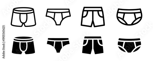Men's underwear icon vector. Male fashion briefs, boxers, and trunks clothing symbol set. Vector illustration