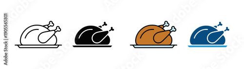 Roasted turkey dinner icon vector. Traditional Thanksgiving poultry on platter and festive meal symbol. Vector illustration