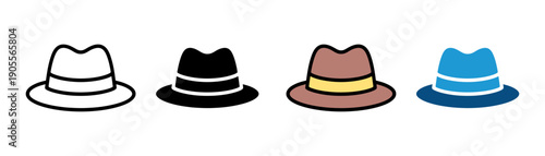 Classic fedora hat icon vector. Professional felt headwear and stylish gentleman accessory symbol. Vector illustration