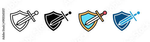 Shield and sword icon vector. Medieval defense and protective security symbol set. Vector illustration