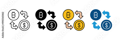 Digital cryptocurrency exchange icon vector. Bitcoin and dollar currency swap and financial transaction symbol. Vector illustration