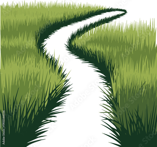 Create a realistic Green Grass path vector art with white background..