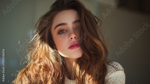 Wallpaper Mural Enigmatic gaze of a young woman with freckles and auburn hair Torontodigital.ca