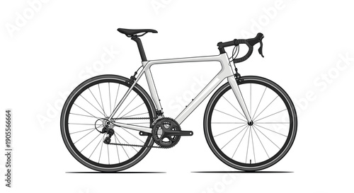 A modern white road bicycle with black components and an aerodynamic frame stands on a clean white background, ready for performance cycling.