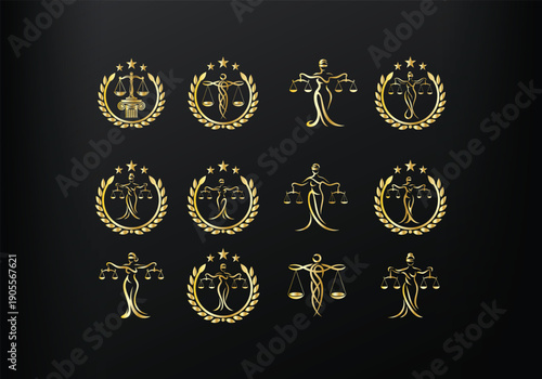 Modern Law golden logo set  scales justice law firm logo Concepts luxury justice lawyer logo vector design	