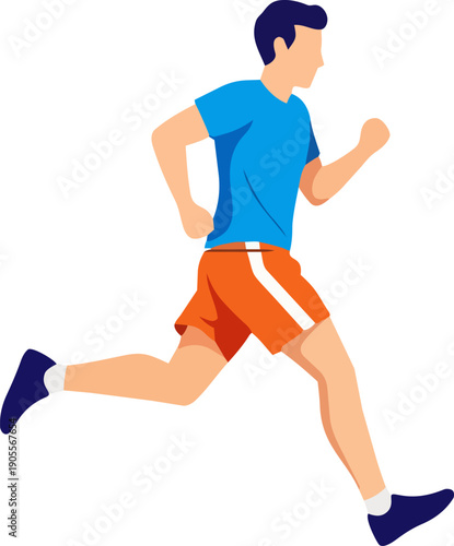 Man running with determination in athletic attire on a plain white background from a side viewpoint