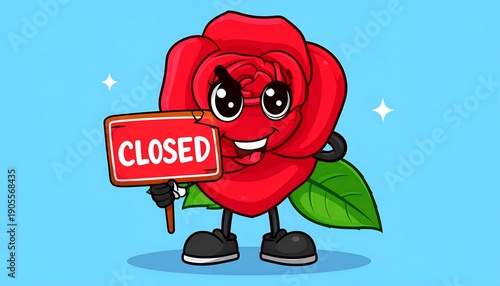 Smiling cartoon rose holding a 
