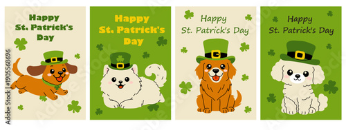 Happy St. Patrick’s Day Dog Cards Set – Cute Irish Puppy Greeting Cards