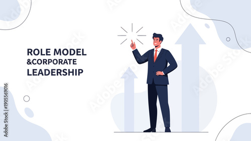 Businessman Points Up: Corporate Leadership, Role Model, Success, Growth, Vision