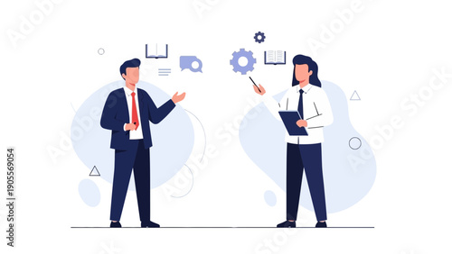 Business meeting, teamwork, collaboration, strategy, and brainstorming concept illustration.