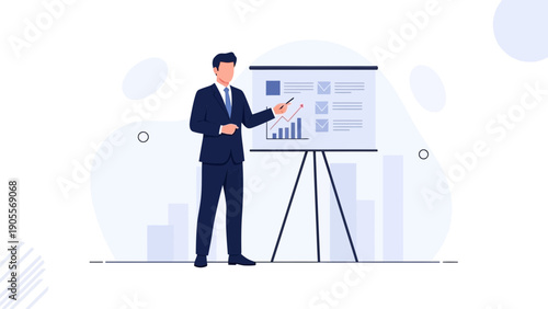 Businessman presenting financial growth chart on whiteboard