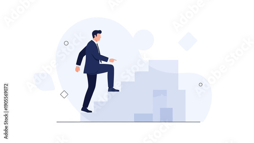 Businessman climbing stairs, concept of career growth and success