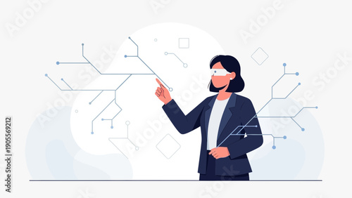 Woman Interacting with Futuristic Digital Interface, Augmented Reality Technology Concept